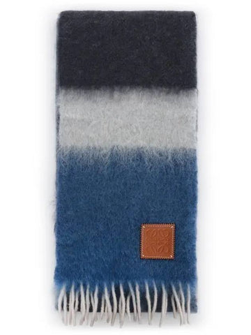 Striped Mohair Wool Muffler Blue Grey - LOEWE - BALAAN 1