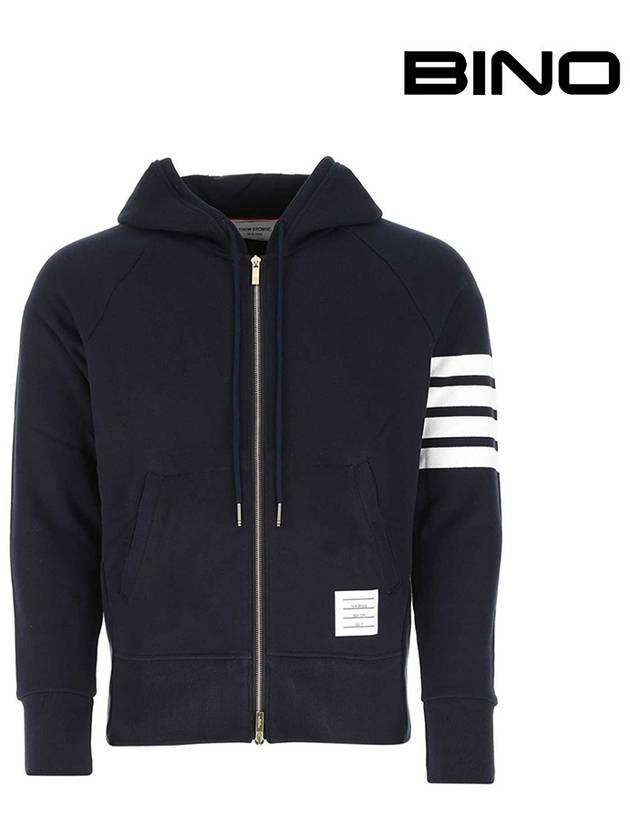 Engineered 4 Bar Diagonal Zip Up Hoodie Navy - THOM BROWNE - BALAAN 2