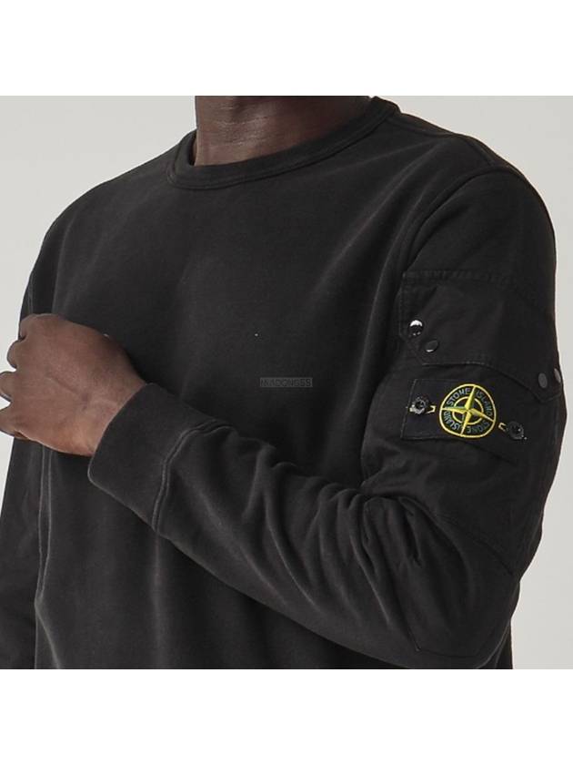 Brushed Organic Cotton Fleece Sweatshirt Black - STONE ISLAND - BALAAN 8