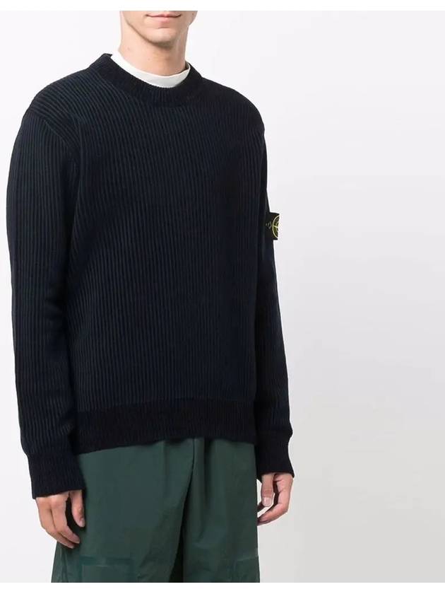 Wappen Patch Cotton Chenille Crew Neck Pullover Knit Top Navy - STONE ISLAND - BALAAN 3