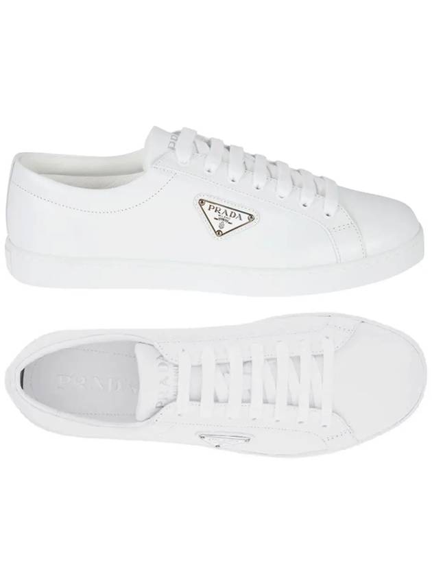 Brushed Leather Low-Top Sneakers White - PRADA - BALAAN 2