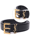 Men's Monogram Grain Leather Belt Gold - SAINT LAURENT - BALAAN 3