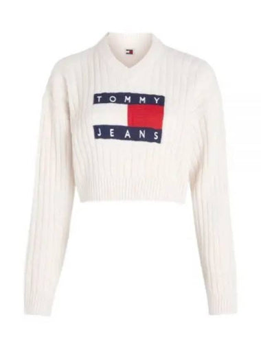 Tommy Hilfiger JEANS V NECK CENTER FLAG SWEATER DW18528 YBH knit - TOMMY HILFIGER - BALAAN 1