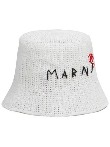 Embroidered Logo Cotton Bucket Hat White - MARNI - BALAAN 1