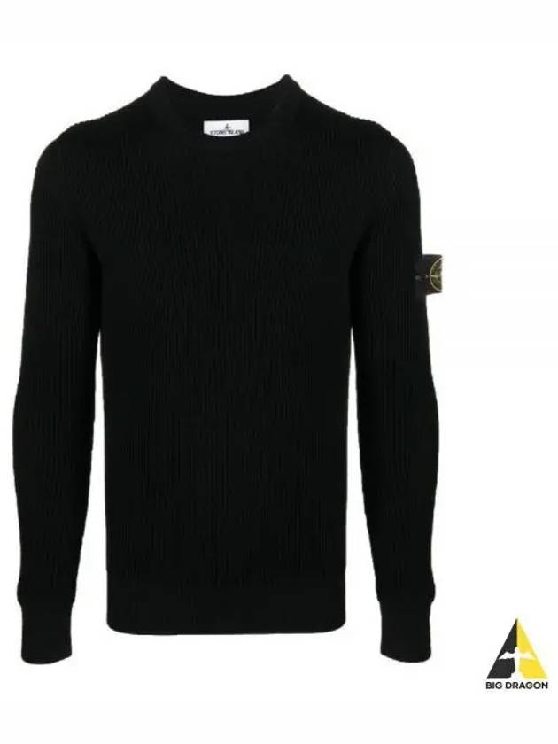 Crewneck Full Rib Wool Knit Top Black - STONE ISLAND - BALAAN 2