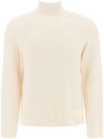 Logo Rib Turtleneck Ivory - AMI - BALAAN 1