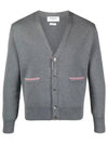 Men's Navy Side Intarsia Milano Stitch Wool Cardigan Grey - THOM BROWNE - BALAAN 2