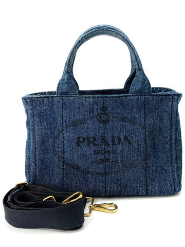 Denim Canapa mini tote bag and shoulder - PRADA - BALAAN 1