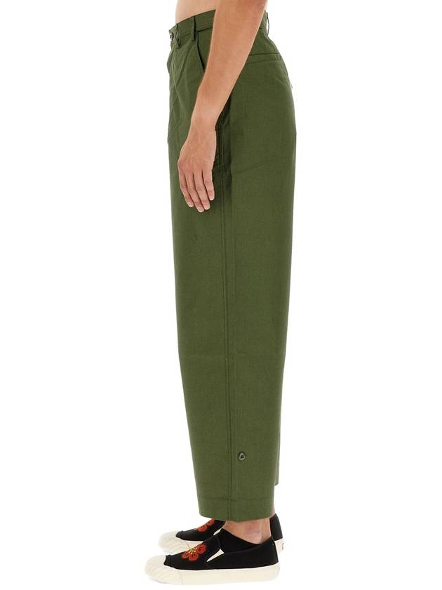 Logo Patch Mid-Rise Wide Pants Dark Khaki - KENZO - BALAAN 5