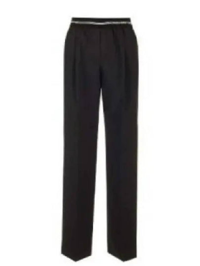 Logo Waistband Virgin Wool Straight Pants Black - MIU MIU - BALAAN 2