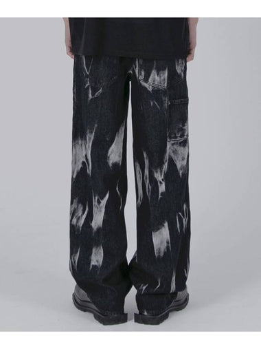 Tie Dye Washed Carpenter Denim Wide Pants Black - FLAVORISM - BALAAN 1