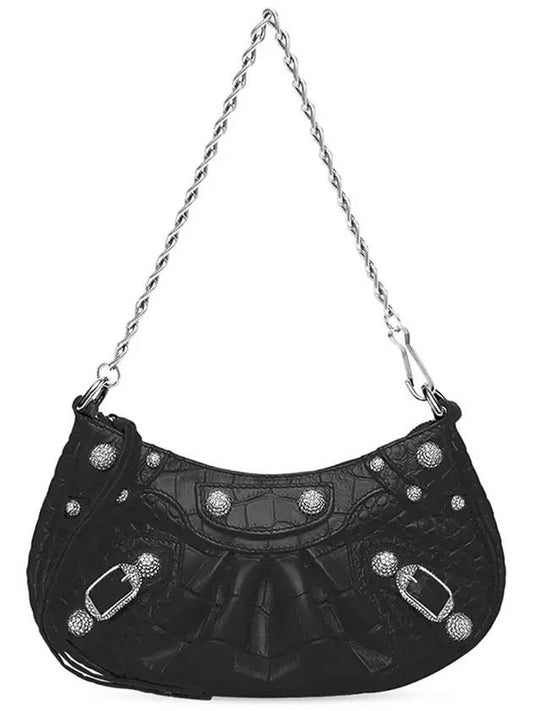 Le Cagol Mini Silver Chain Crocodile Shoulder Bag Black - BALENCIAGA - BALAAN 2