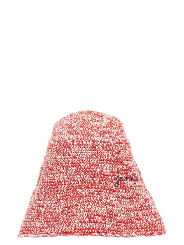 Crochet Ricamo Logo Bucket Hat Red - GANNI - BALAAN 1