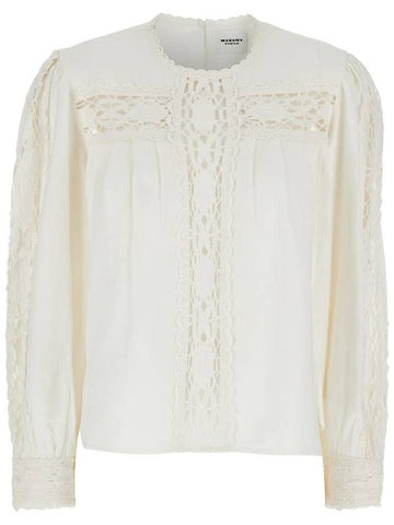 'Valmira' White Blouse With Keyhole Neck And Cut-Out Details In Linen And Cotton Blend Woman - ISABEL MARANT ETOILE - BALAAN 1