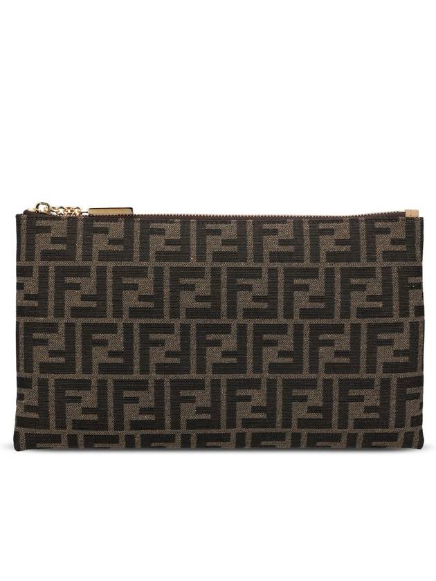 Flat Baguette Medium FF Jacquard Fabric Pouch Bag Brown - FENDI - BALAAN 1