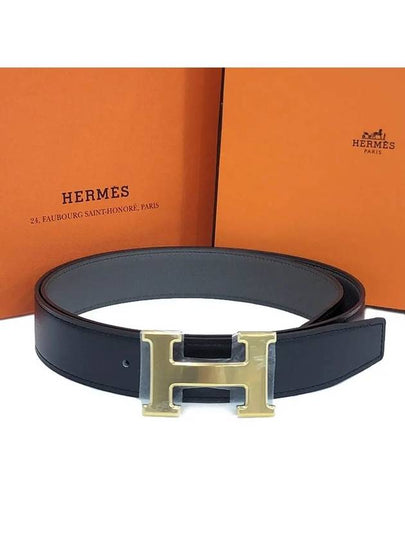 H Gold Buckle Reversible 32mm Leather Belt Black - HERMES - BALAAN 2