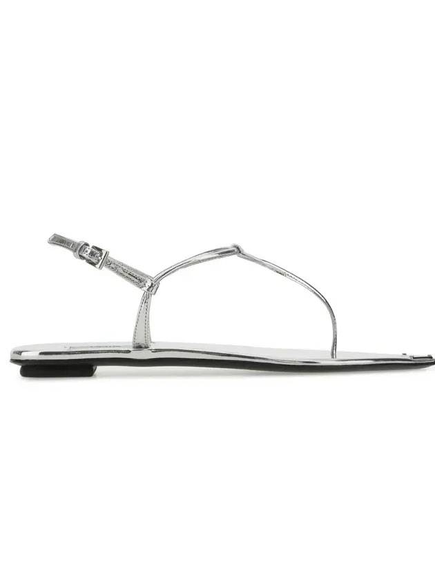 Triangle Logo Brushed Leather Flat Sandals Silver - PRADA - BALAAN 1