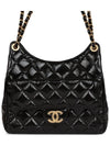 Hobo Handbag Shiny Crumpled Calfskin Gold Black - CHANEL - BALAAN 7