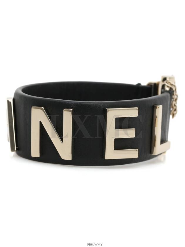 Gabrielle black gold logo leather bracelet bangle - CHANEL - BALAAN 4