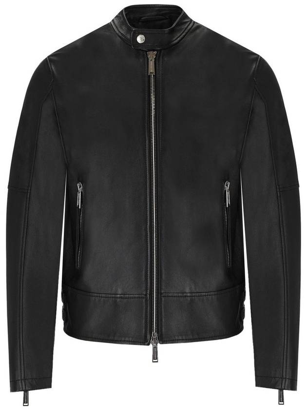 biker zipper leather jacket black - DSQUARED2 - BALAAN 2