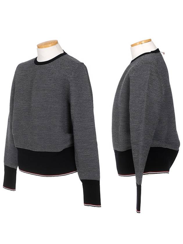 Crew Neck Striped Knit Top Navy - THOM BROWNE - BALAAN 3