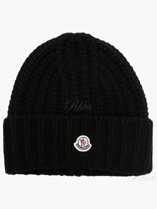 Logo Patch Cashmere Blend Beanie Black - MONCLER - BALAAN 2