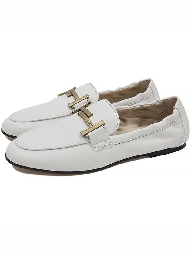 Women's Double T Leather Loafer White - TOD'S - BALAAN.