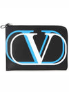 V Logo Leather Clutch Bag Black - VALENTINO - BALAAN 1