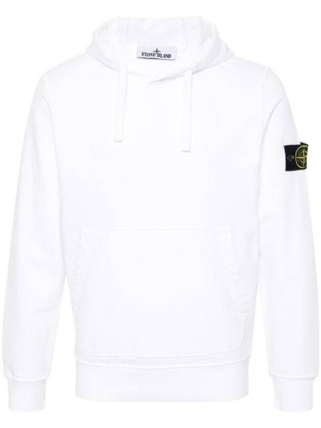 Logo Patch Drawstring Hoodie White - STONE ISLAND - BALAAN 1