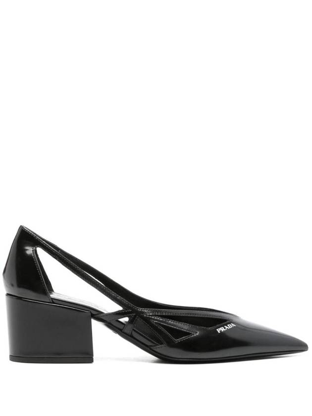 Women's Brushed Leather Cut-Out Pumps Black - PRADA - BALAAN 1