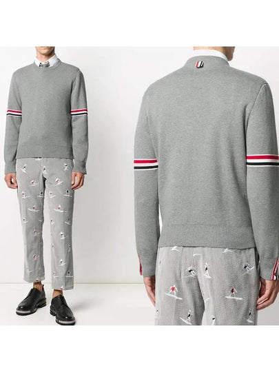 Men's Milan Stitch Armband Crew Neck Knit Top Light Grey - THOM BROWNE - BALAAN 2