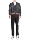 Donegal Tartan Stripe V-Neck Cardigan Grey - THOM BROWNE - BALAAN 5