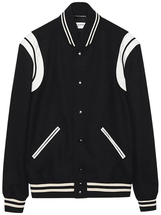 Teddy Bomber Jacket in Wool Black White - SAINT LAURENT - BALAAN 2