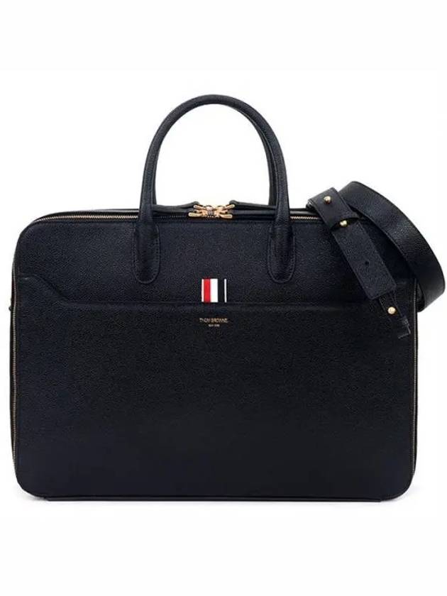 Pebble Grain Double Compartment Briefcase Black - THOM BROWNE - BALAAN 2