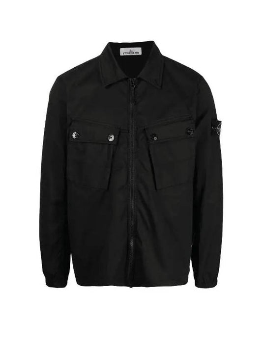 Men's Wappen Patch Two-Pocket Overshirt Zip-Up Jacket Black - STONE ISLAND - BALAAN 2