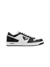 Men's Downtown Triangle Logo Leather Low Top Sneakers White Black - PRADA - BALAAN 2