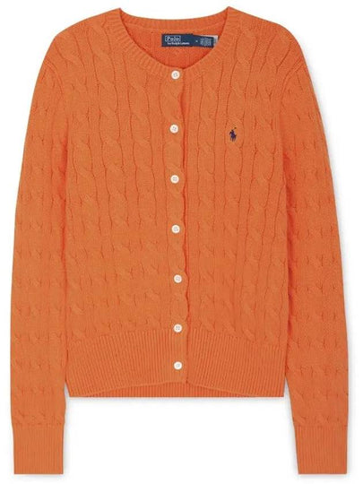 Women's Embroidered Logo Pony Cable Cardigan Orange - POLO RALPH LAUREN - BALAAN 2