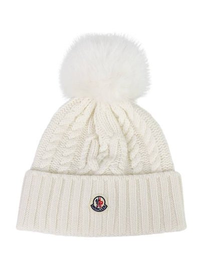 Logo Patch Wool Cashmere Blend Beanie Off White - MONCLER - BALAAN 2