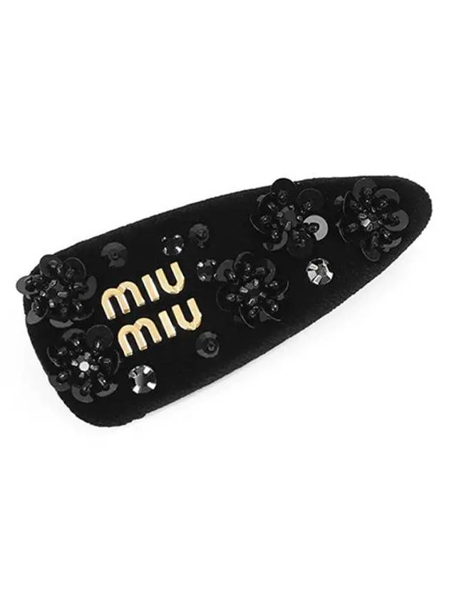 Metal Lettering Logo Velvet Hair Pin Black - MIU MIU - BALAAN 2