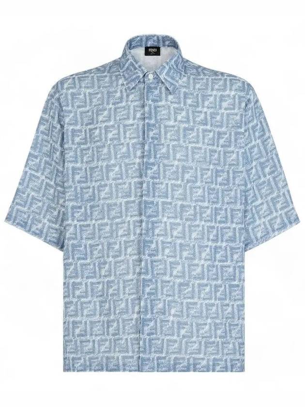 FF Linen Short Sleeve Shirt Blue - FENDI - BALAAN 3