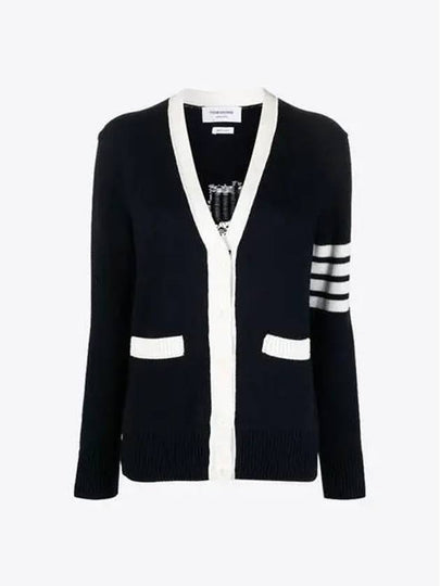 Cotton Jersey Flower 4 Bar V Neck Cardigan Navy - THOM BROWNE - BALAAN 2