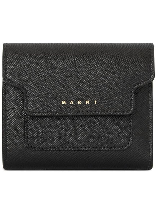 Saffiano Tri-Fold Zipper Half Wallet Black - MARNI - BALAAN 2