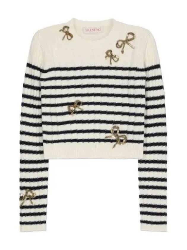 Embroidered knit ivory navy - VALENTINO - BALAAN 1