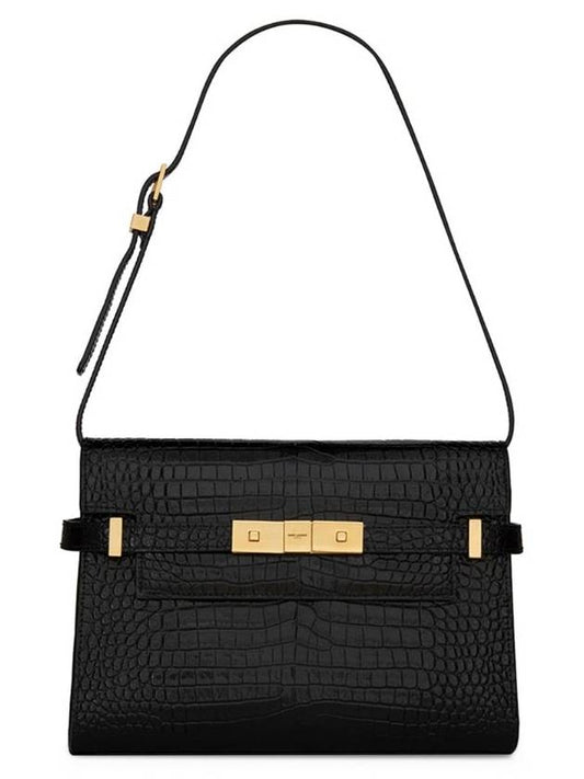 Crocodile Manhattan Small Shoulder Bag Black - SAINT LAURENT - BALAAN 1