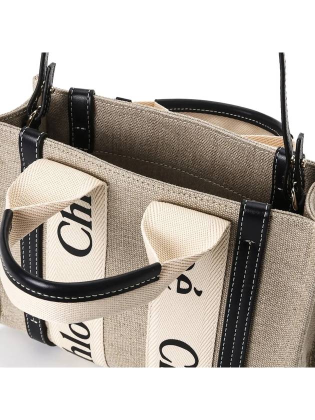 Woody Small Canvas Tote Bag Navy Beige - CHLOE - BALAAN 6