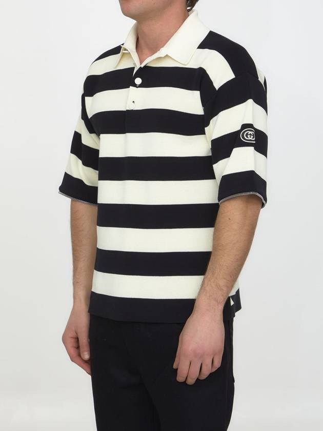 Men's Striped Cotton Polo Shirt Ivory Black - GUCCI - BALAAN 3