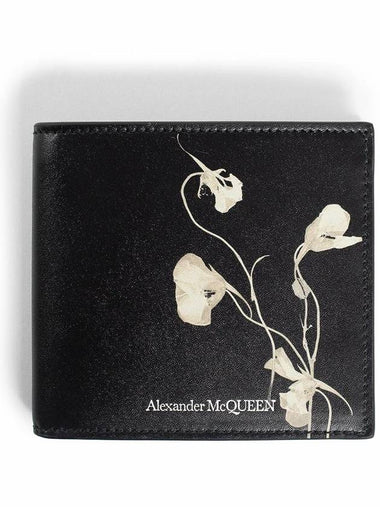 Floral Logo Half Wallet Black - ALEXANDER MCQUEEN - BALAAN 1