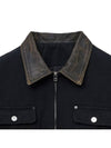 Leather Collar Canvas Work Jacket Black - NOIRER - BALAAN 5