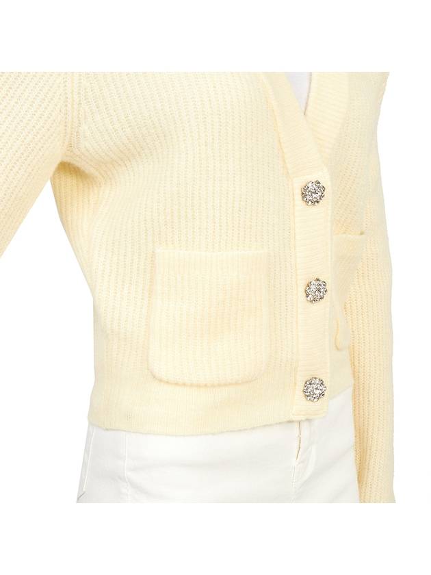 Ribbed V-Neck Soft Wool Cardigan Yellow - GANNI - BALAAN 9