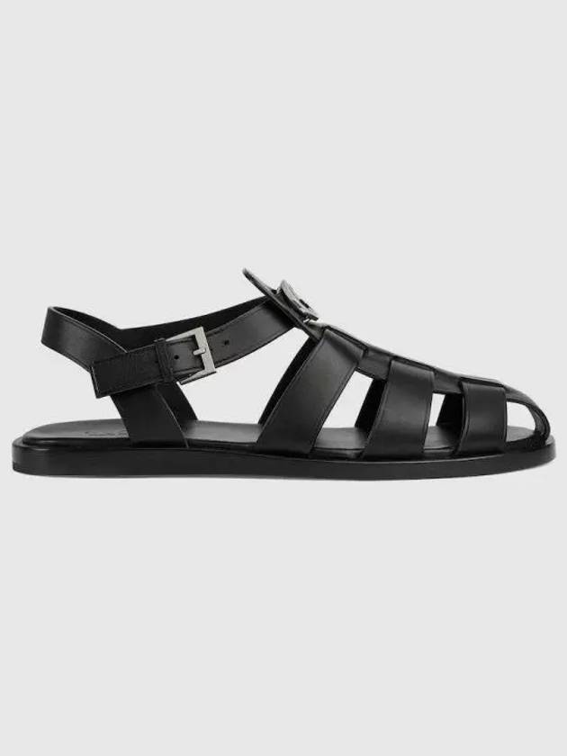 Men's Buckle Detail Leather Sandals Black - GUCCI - BALAAN 1